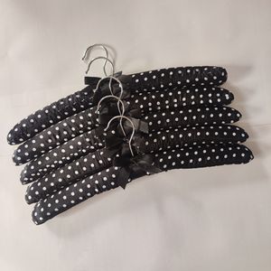 Black Polka Dot Fabric Padded Hangers with Silver Hooks 5-Pack Clothing Organizer Classic Style - Product Image 1