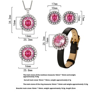 Wholesale Hot Style Fashion Jewelry Eco-friendly Copper 16-10mm Pink Cubic Zirconia Leather Bracelet Women Set for Women - Product Image 2