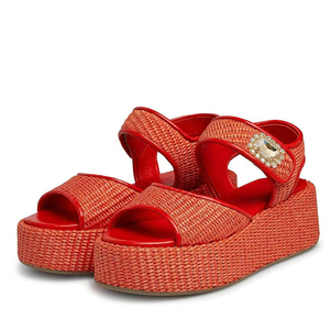 Sandales à semelle épaisse et plate pour femmes, avec bride arrière et boucles, tige tressée, mules d'été à bout ouvert, chaussures compensées à plateforme pour filles - Product Image 1