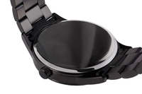 Montre homme noire, étanche 3 ATM, quartz, bracelet simple en acier inoxydable 20 mm, mouvement SEIKO, logo de marque personnalisé, finition mate IP, chiffres arabes.