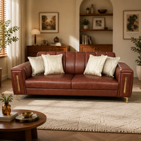 Canapé en cuir ciré de luxe sur mesure de style médiéval mixte haut de gamme, 3 places*2 + 2 fauteuils individuels, pour salon, ensemble de canapés 1+1+3+3