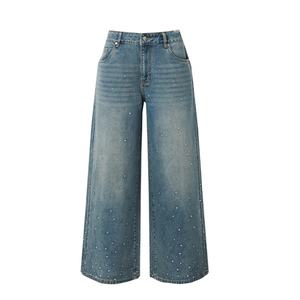 Precio al por mayor Jeans de mezclilla para mujer, estilo holgado, de cintura baja, sexys, con cristales y de pierna ancha - Product Image 5