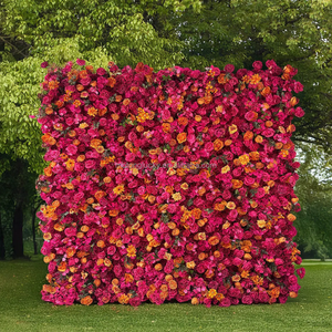 Panneau mural floral MoKtong <span class=keywords><strong>rose</strong></span>, orange et jaune 5D avec roses et tournesols en soie au toucher réel pour la décoration d'événements et de fêtes estivales tropicales - Product Image 1