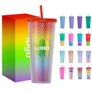 Vaso Mezclador Personalizado con Logotipo para Café Helado, Bebidas Frías, 24oz, Vaso de Plástico Colorido con Tapa y Pajita - Product Image 1