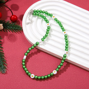 Christmas Pearl Necklace Women's Multi Layer Beaded Sweater <b>Chain</b> Holiday Jewelry Red Green <b>Black</b> Heart Design - Product Image 3