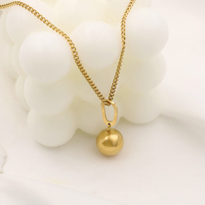 European American Style Women's Sweater Chain Gold Ball Titanium Steel Necklace Simple Geometric Pendant Fashion Jewelry - Product Image 1