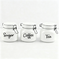 Ensemble de 3 pots en verre blanc et noir de 780 ml avec couvercle et inscription dorée rose, très vendus