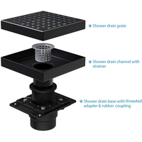 Mondeway WATERMARK UPC Certifié Grille de drainage carrée moderne pour douche d'hôtel en acier inoxydable 304 noir mat de 6 pouces