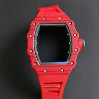 Trendige, Auffällige Rote Herrenuhr mit Kohlefaser-Gehäuse, Echtem Tourbillon, Offenem Integriertem Uhrwerk und Sportlichem Design