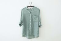 Neue Stil Damenblusen aus Baumwolle-Leinen, Langärmlig, Dünner Schnitt, Elegantes Design, Damen Blusen mit Knopfleiste und Stehkragen, Freizeit Hemd für Frauen