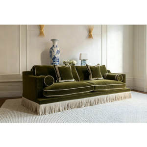 Canapés en velours vert vintage classiques en gros OEM avec franges sous les pompons, meubles de salle de réception pour mariage, canapé pour restaurant - Product Image 5