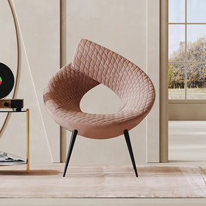 Fauteuil en tissu de lin de luxe, chaise de loisirs contemporaine rembourrée avec structure en acier inoxydable pour la maison et l'hôtel - Product Image 1