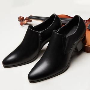 Nouvelles chaussures pour hommes à talons hauts et bout pointu, en cuir de vachette pleine fleur, tendance, rehaussantes - Product Image 1