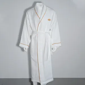 Waffle Unisex Hotel Cotton Bathrobe Luxury 100% Cotton Hotel Embroidered Men Waffle White Shawl Collar Bathrobe