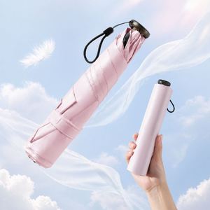 ร่มกันแดดกันฝนพับได้ 5 ตอน น้ำหนักเบาพิเศษ 103 กรัม พร้อมเคลือบสีดำ UPF50 สำหรับผู้หญิงเดินทาง รับทำโลโก้ OEM - Product Image 1