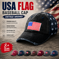 Casquette de baseball élégante et ajustable, effet vieilli, 6 panneaux, visière incurvée, motif drapeau américain, design personnalisé brodé, avec strass