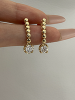 Boucles d'oreilles pendantes personnalisées en or jaune 18 carats avec diamant de laboratoire rond serti clos et perles, bijoux raffinés