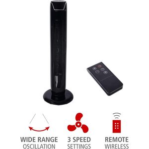 Ventilador de Torre Oscilante Alera de 36 Pulgadas, 3 Velocidades, Plástico Negro, con Control Remoto, Funciona con Batería, para Auto, Hogar y Baño, con Enchufe Estadounidense - Product Image 2