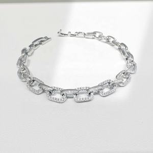 OEM plata 925 sterling Silver Hip hop <b>men</b> luxury bracelet bulk fashion women 14k gold plated zircon chunky stack chain bracelets - Product Image 3