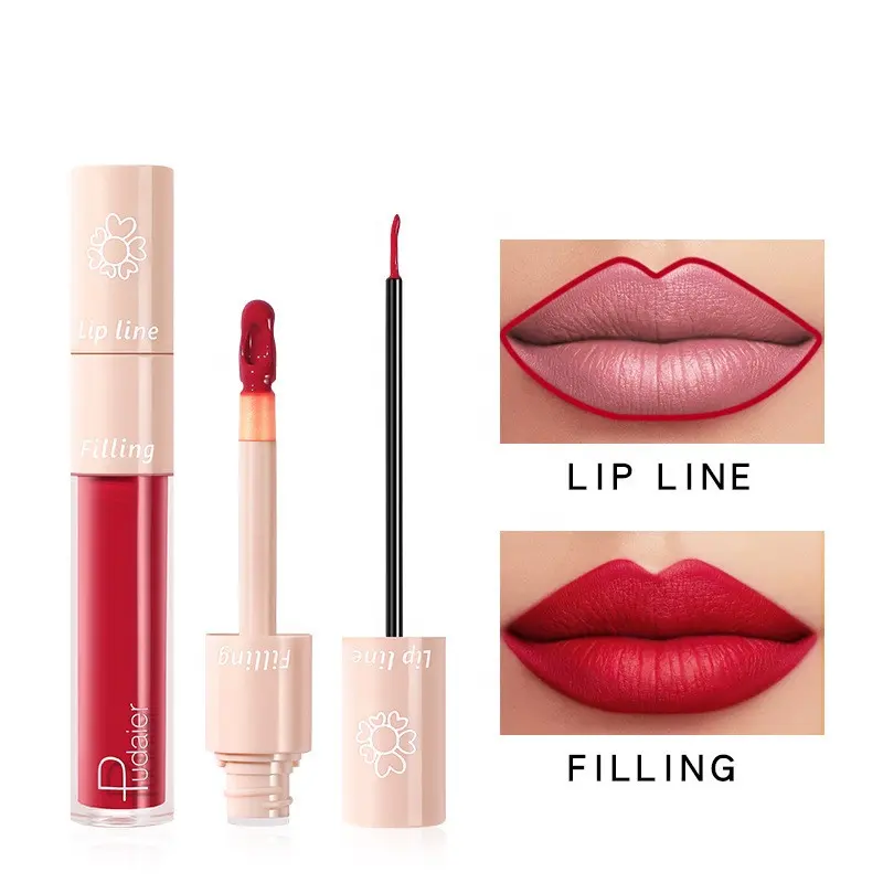 Lip Liner & Lipstik Cair 2 Dalam 1, Kombinasi Beludru Seksi Tahan Air Pesta Kecantikan Makeup