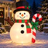 Bonhomme de neige gonflable de Noël avec chapeau haut et canne en sucre, figurine de bonhomme de neige pour la décoration extérieure de jardin, pelouse, fête de Noël