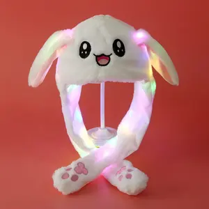 Gratis Verzending Kinderen Volwassen Licht Up Dier Pluche Cartoon Schattige Bewegende Konijn Oor Bunny Hoed Lang Met Konijn Bewegende Oren