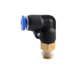 Conector rápido de encaixe rápido com peças pneumáticas de rosca de cotovelo, conector rápido de um toque, série PL, pneumático macho azul