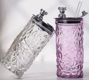New Style Bear Diamond Glass <b>Cup</b> with Lid Straw <b>Cup</b> for Office and Home 400ml <b>Reusable</b> & Portable Light Luxury Business Gift - Product Image 4