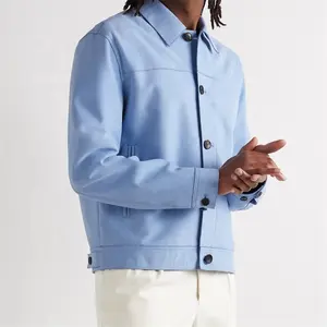 Custom plain color two side pockets Square Collar jacket softshell bomber suede Trucker jacket for men