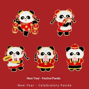 Broche de Panda de Ano Novo, Estilo Chinês, Festivo, Desenho Animado, com Tema Animal, Técnica de Esmalte a Óleo, para o Festival da Primavera - Product Image 1