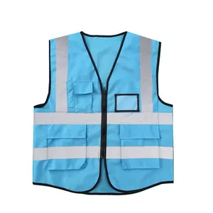 High Reflective Visibility Safety Vest Protective Safety Work wear with Reflective Strips and Front Zipper (Blue-X Large)