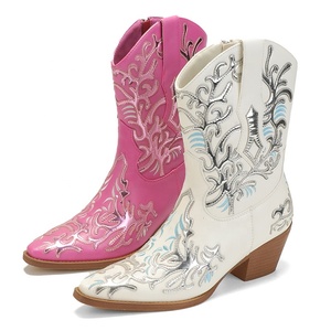 <span class=keywords><strong>Bottes</strong></span> Western Brodé pour Femme, Style Cowgirl, Bout Pointu, Mi-Mollet, Fil Métallique, Confort Hiver, Personnalisable OEM/ODM, Talon 7cm - Product Image 1