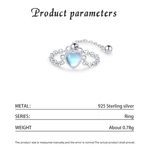 925 Silver Luminous Heart Moonstone <b>Adjustable</b> Chain <b>Ring</b> Silver Plated Open Stackable <b>Ring</b> for Women Daily Party Jewelry - Product Image 2