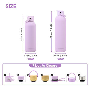 Bouteille d'eau isotherme à double paroi de 750 ml avec paille, revêtement en caoutchouc doux au toucher, anti-fuite, en acier inoxydable - Product Image 3