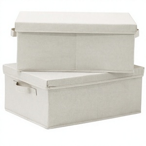HOONEX Contenitori Pieghevoli e Impilabili, Set da 2 con Coperchi e Maniglie, Cartone Resistente 165x118x75 Pollici Beige - Per Scarpe, Libri, Vestiti - Product Image 1