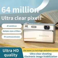 Appareil photo numérique compact rétro à glissière avec écran HD de 2,8 pouces, 64 millions de pixels haute définition, vidéo 4K 16x et fonction macro