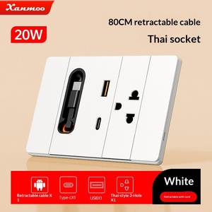 Enchufe de Pared Estándar Tailandés Tipo 118 con Cable Retráctil USB de Tres Orificios y Carga Rápida Tipo-C de 20W - Product Image 6