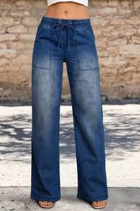 Jeans a Vita Alta di Alta Qualità per Ragazze, Design a Gamba Larga e Dritta, Tessuto Denim Casual Ecologico, Leggero e Semplice - Product Image 4