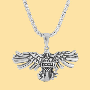 Pendentif aigle en acier inoxydable avec chaîne, pendentifs sur le thème de l'argent pour hommes et femmes, cadeau, chaîne carrée en perles de 3.0x60cm - Product Image 1