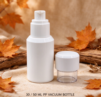 Nouvelle bouteille vide sans air en PP élégante de 30 et 50 ml avec bouchon à double couche, couleur personnalisée, impression de logo, adaptée aux crèmes