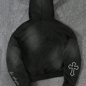 Sudadera con Capucha Estilo Urbano Y2K Personalizada, Lavado Ácido, con Parche Bordado de Letras 3D, Estampado Gráfico, Hombros Caídos, Corte Cuadrado y Recortado para Hombre - Product Image 2