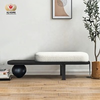 HJ HOME Banc d'entrée en bois blanc et noir Boucle tapissé avec pieds en métal abstrait