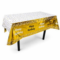Nappe jetable en plastique Joyeux Anniversaire, motif étoiles blanches et dorées, imperméable, pour fête d'anniversaire