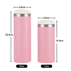 Botella de agua Rosa personalizada a prueba de fugas de 12oz, taza de viaje de acero inoxidable de 500ml, vaso de metal con estampado de logotipo OEM, café térmico recto - Product Image 3