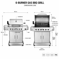 Parrilla de Gas de Acero Inoxidable al por Mayor, 6 Quemadores, Asador para Exteriores, Logotipo Personalizado OEM de Fábrica