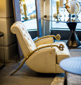 Canapé fauteuil relaxant individuel en cuir de serpent d'Italie, fabrication professionnelle, luxe léger, accoudoir en serpent doré, cadre en bois massif - Product Image 3