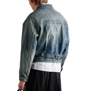 Nueva Chaqueta de Mezclilla Desgastada con Efecto Deslavado, 100% Algodón, Tejido de Punto, Chaqueta de Mezclilla Cruda, Cierre de un Solo Botón, Chaquetas de Mezclilla para Hombre - Product Image 2