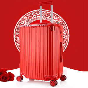 Red <b>Suitcase</b> Wedding Dowry Luggage 24 Inch ABS Material Zipper Closure Silent <b>Wheels</b> Travel Case For Bride - Product Image 3
