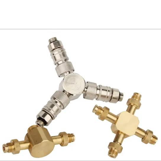 All brass multi port gas conversion joint for gas torch in kitchen