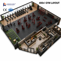 Équipement de gym commercial complet, directement de l'usine, pour club de fitness de 400 m², entraînement musculaire et cardio.